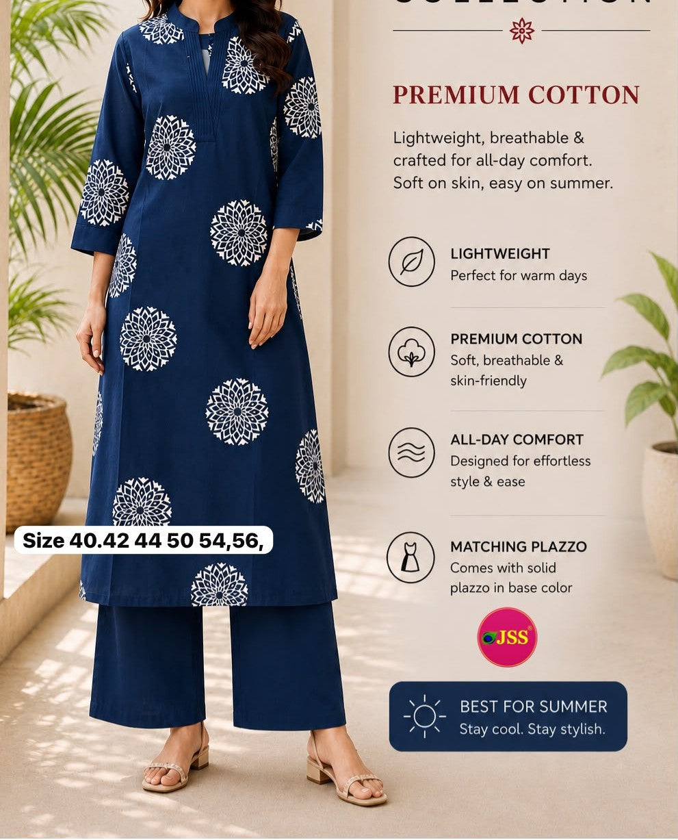 Cotton Straight Cut Kurti, Pant Set
