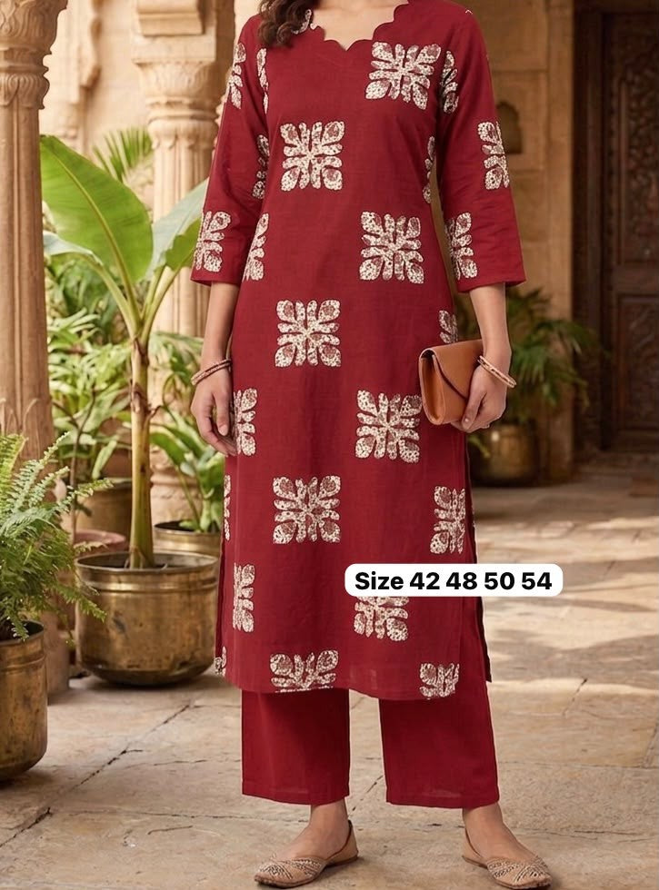 Cotton Straight Cut Kurti, Pant Set