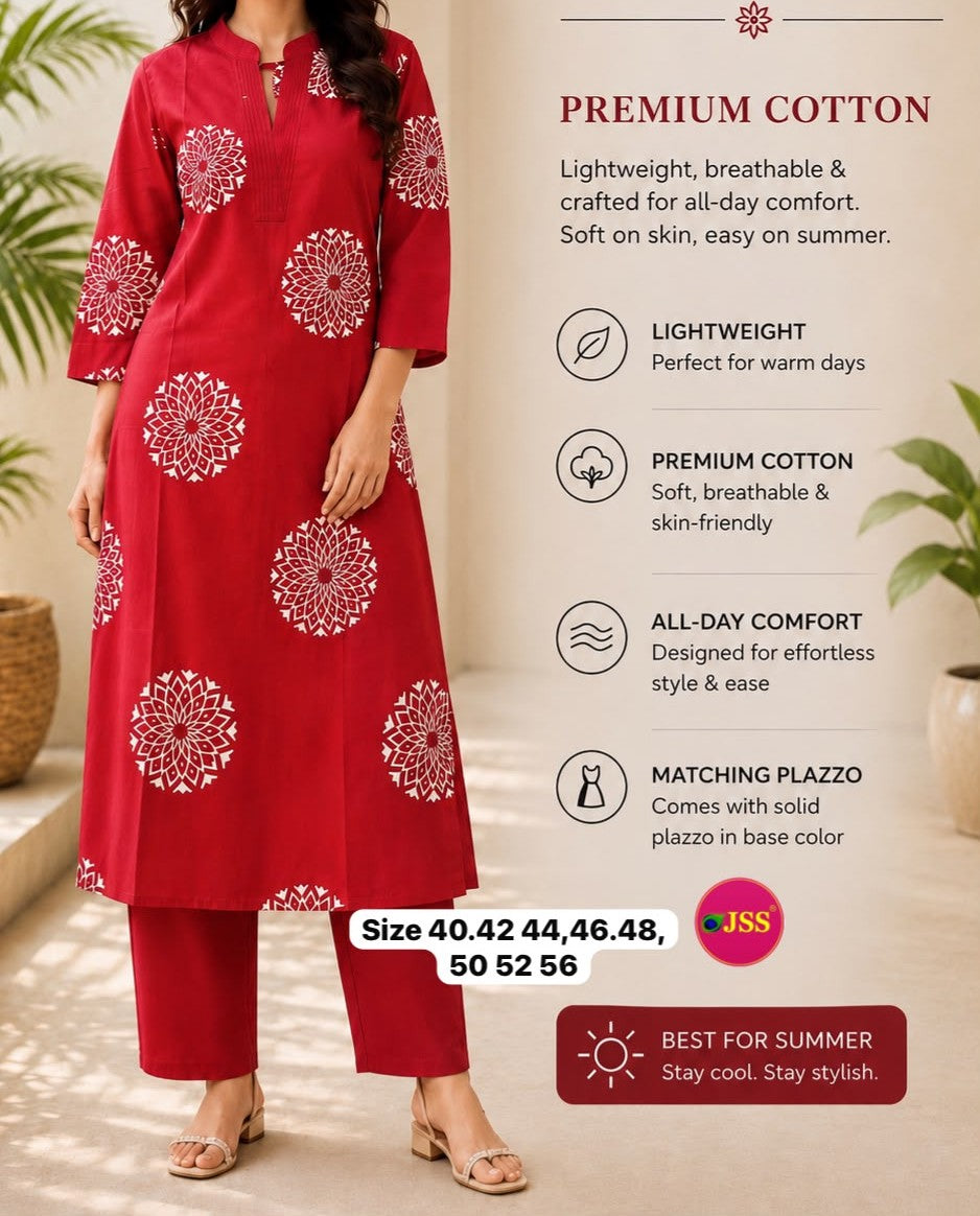 Cotton Straight Cut Kurti, Pant Set