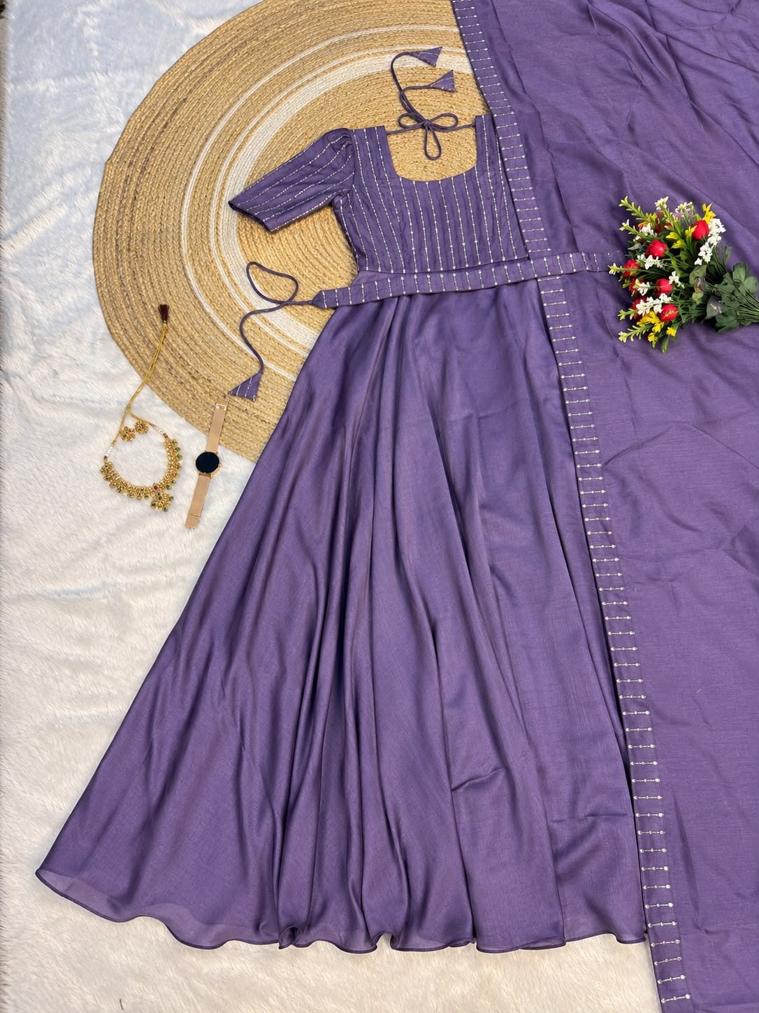 Premium Vichitra Silk Gown Set