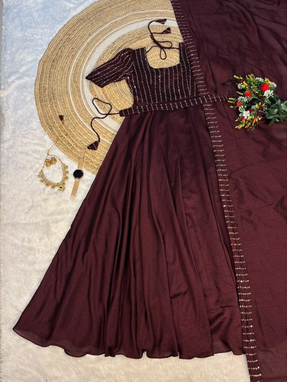Premium Vichitra Silk Gown Set