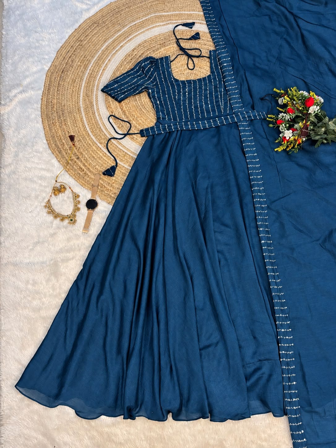 Premium Vichitra Silk Gown Set