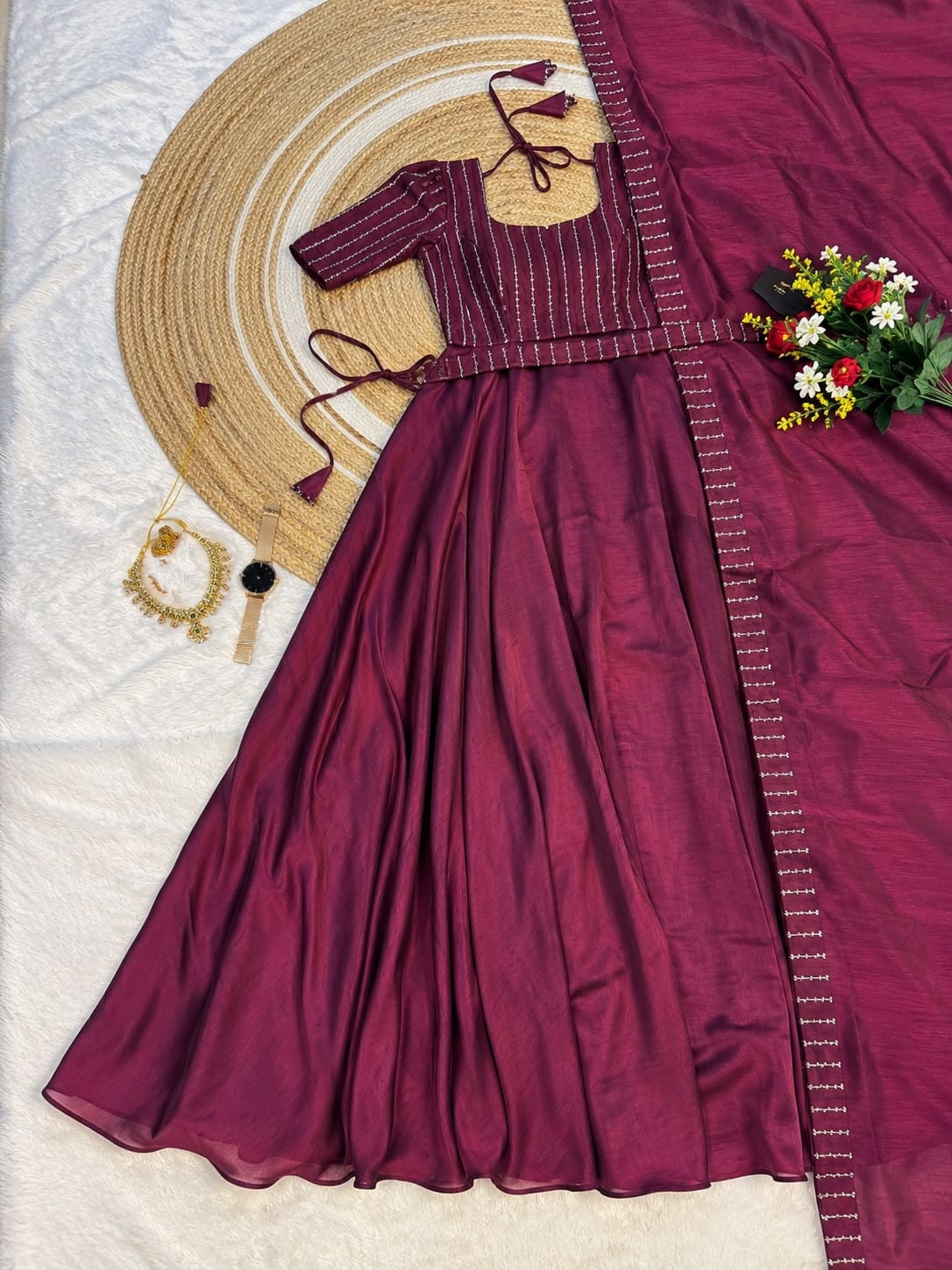Premium Vichitra Silk Gown Set