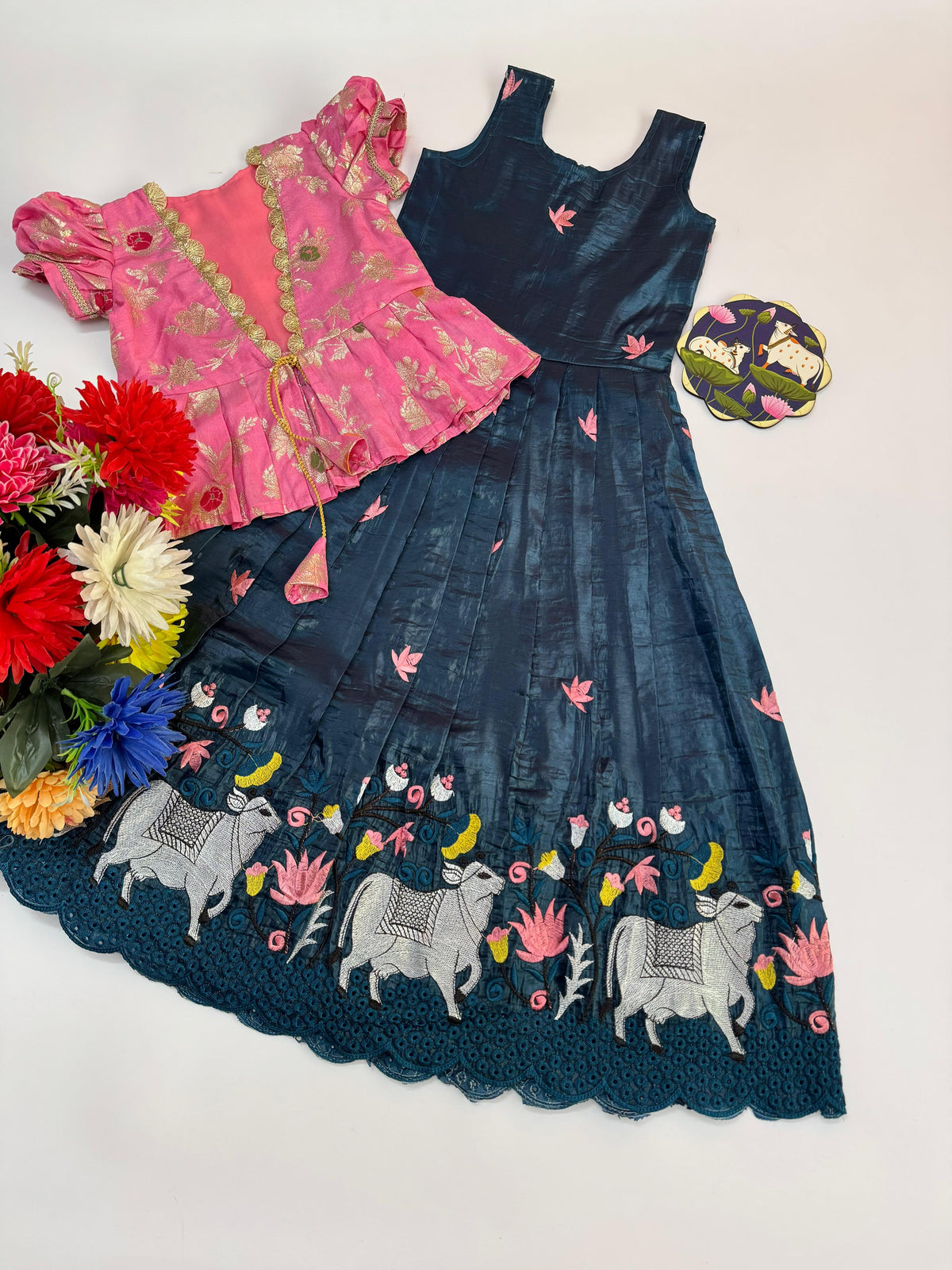 Kids Pichwai Embroidery Gown Set