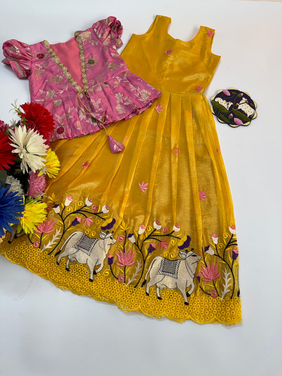Kids Pichwai Embroidery Gown Set