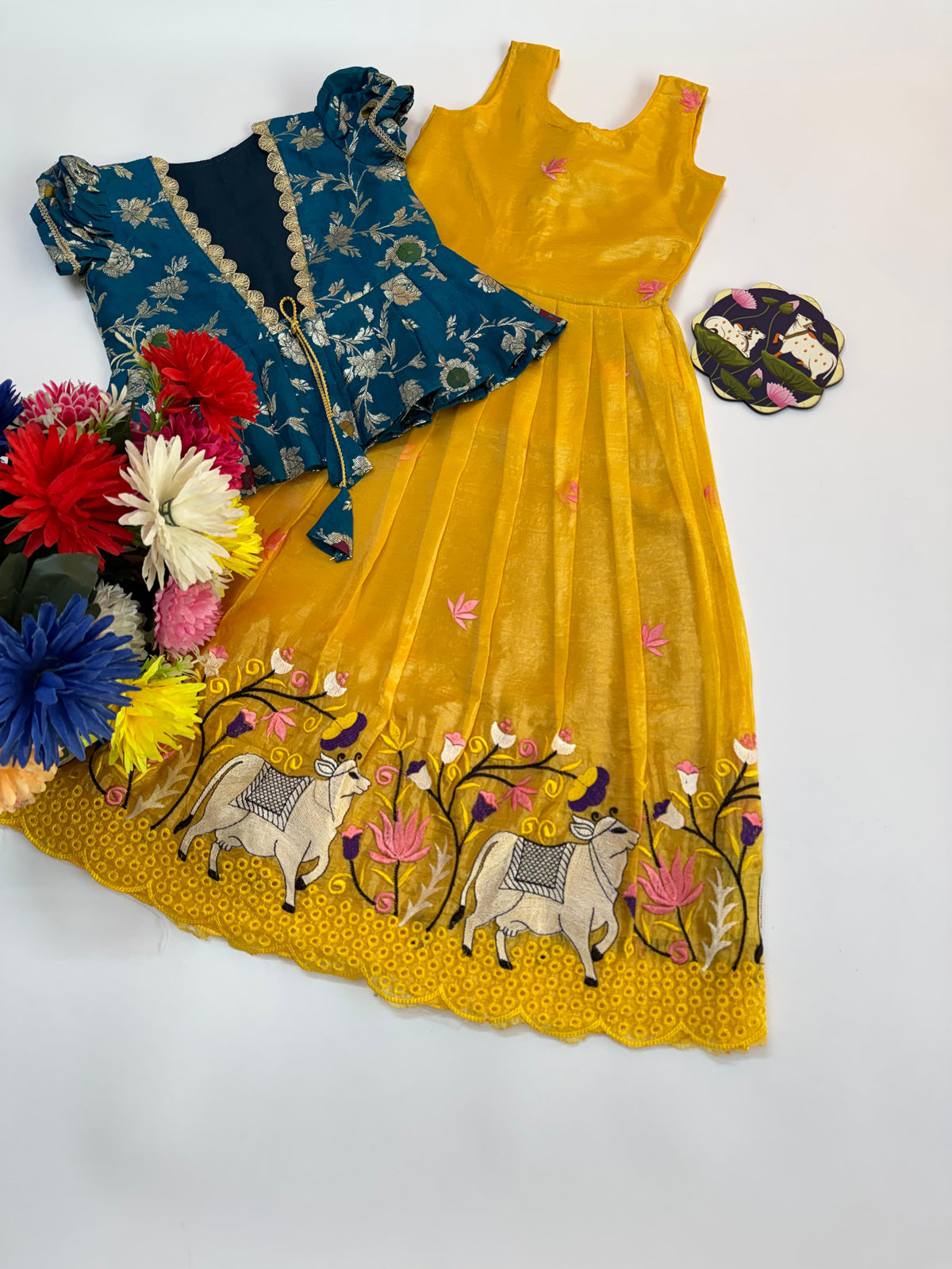 Kids Pichwai Embroidery Gown Set