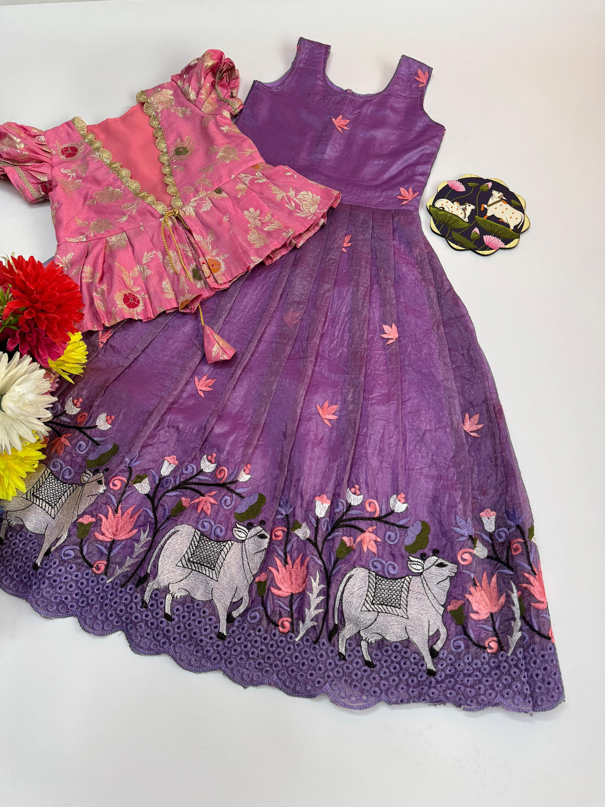 Kids Pichwai Embroidery Gown Set