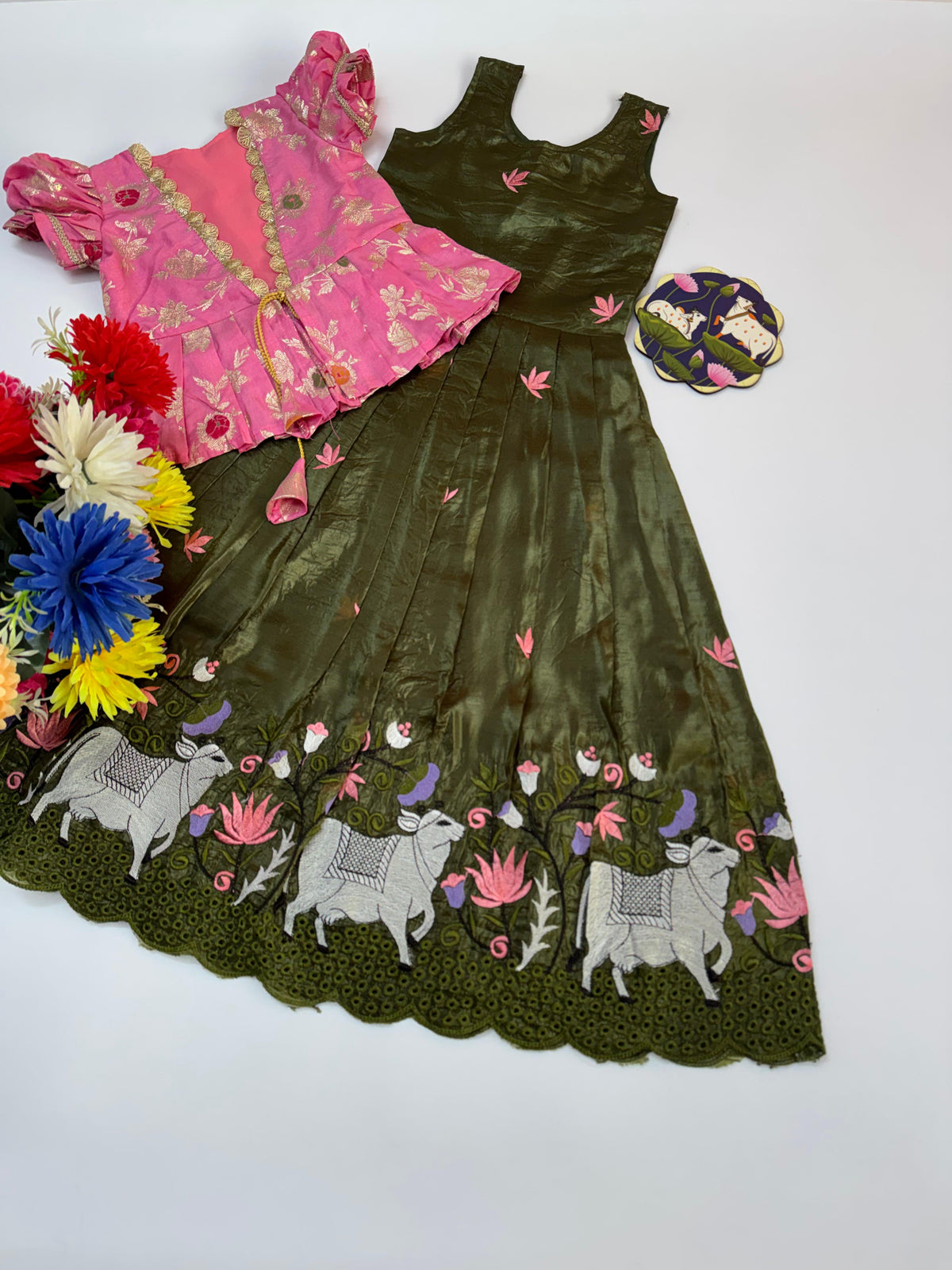 Kids Pichwai Embroidery Gown Set