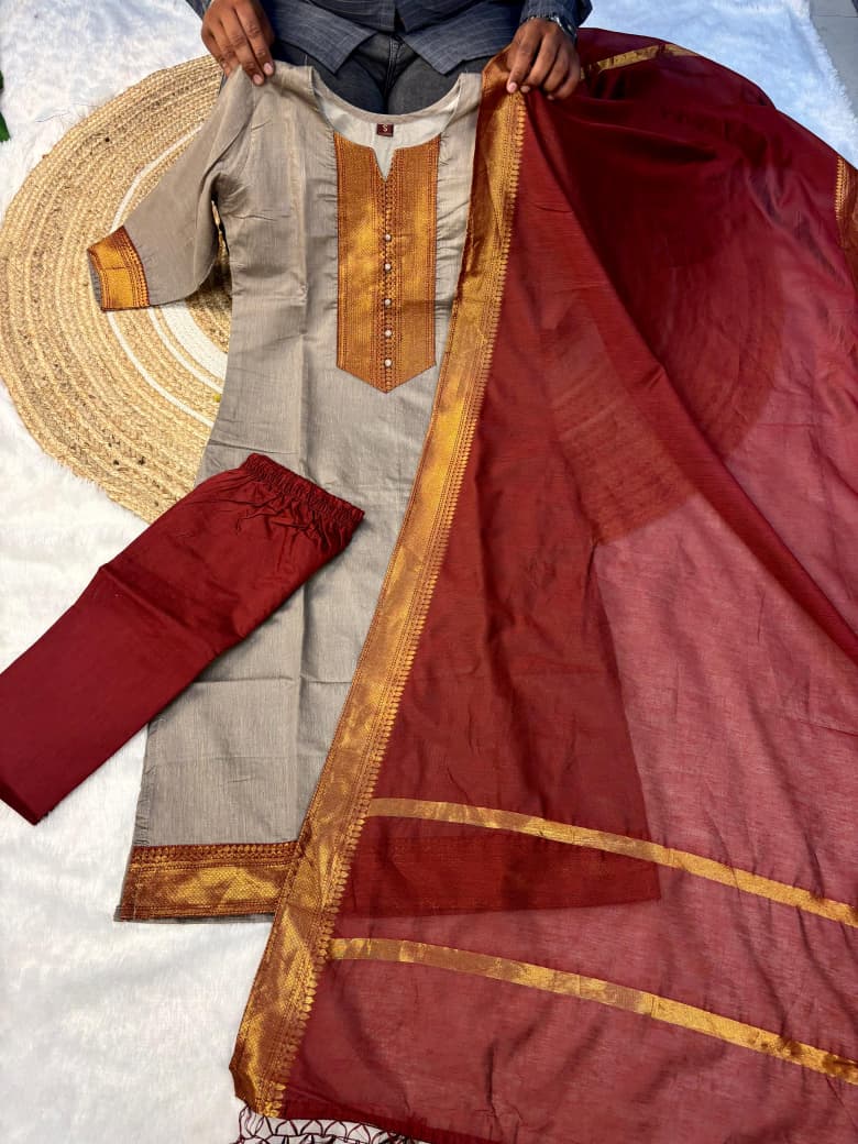 Mangalagiri Silk Cotton Kurti Set