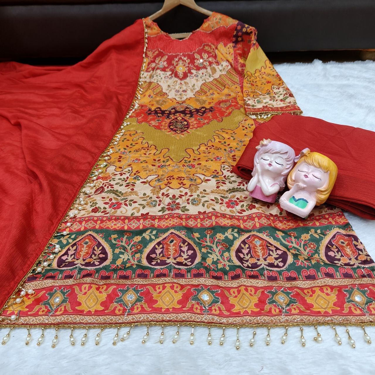 Chinon Silk Top, Sharara and Dupatta Set