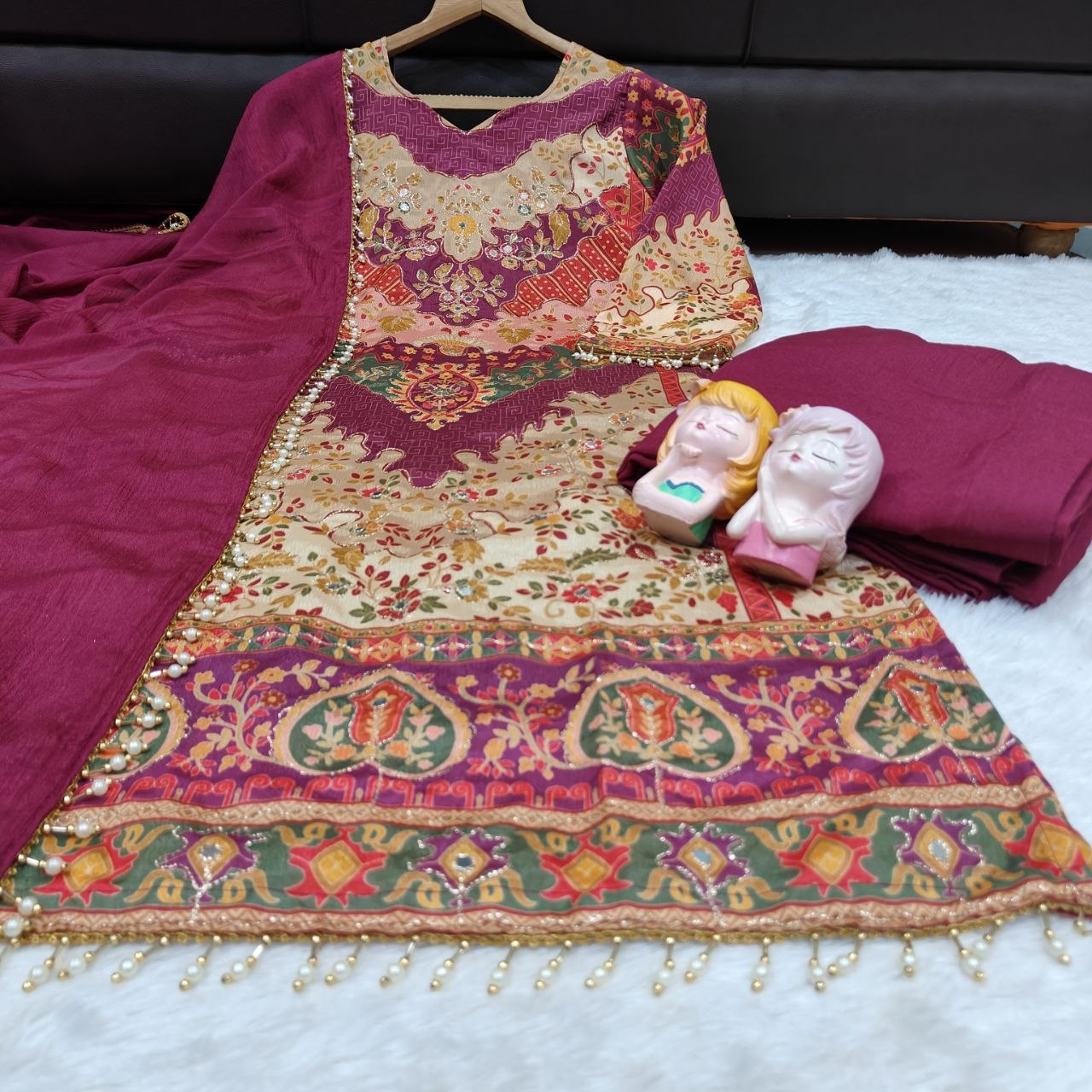 Chinon Silk Top, Sharara and Dupatta Set