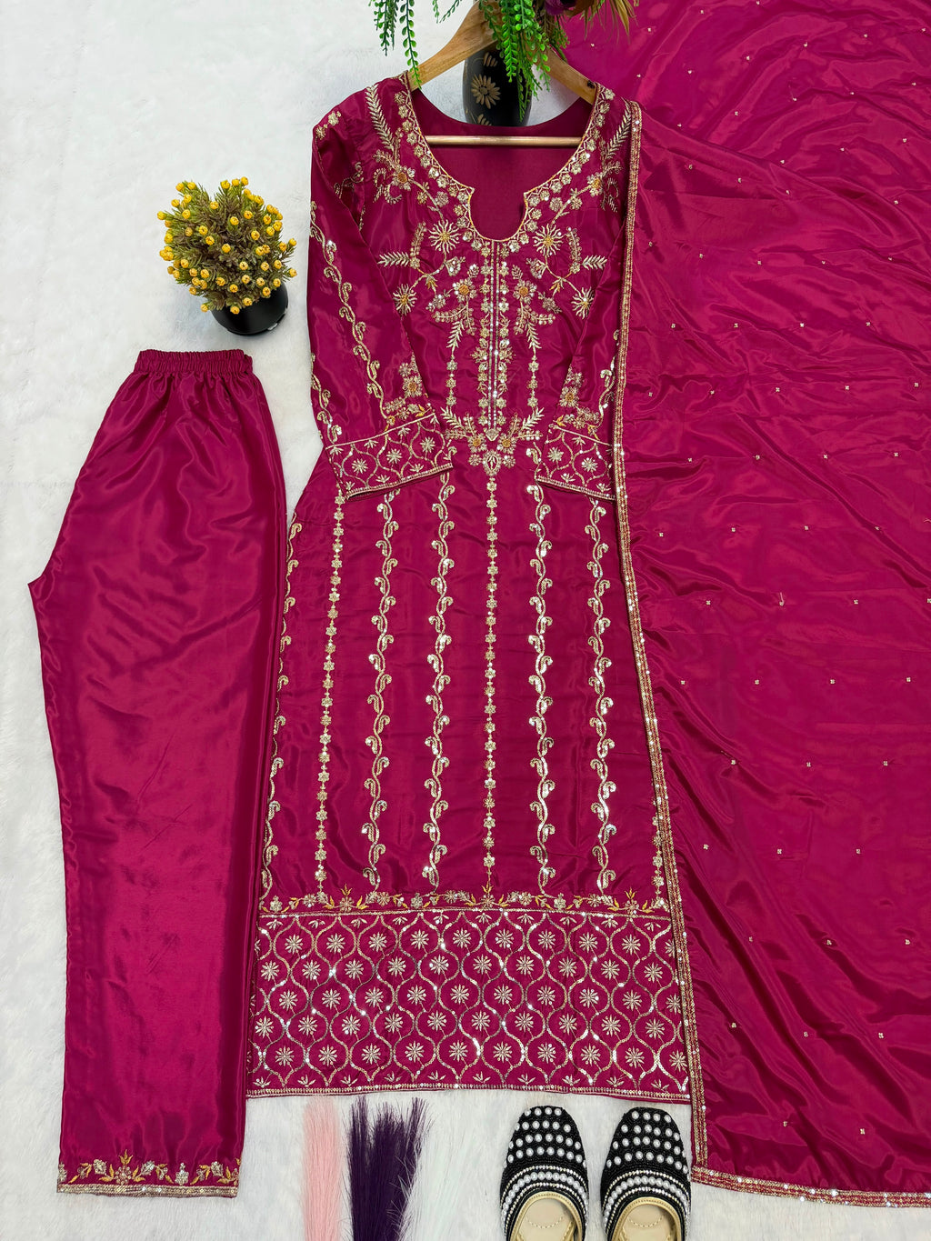Designer Long Suit Set (Top, Pant & Dupatta)