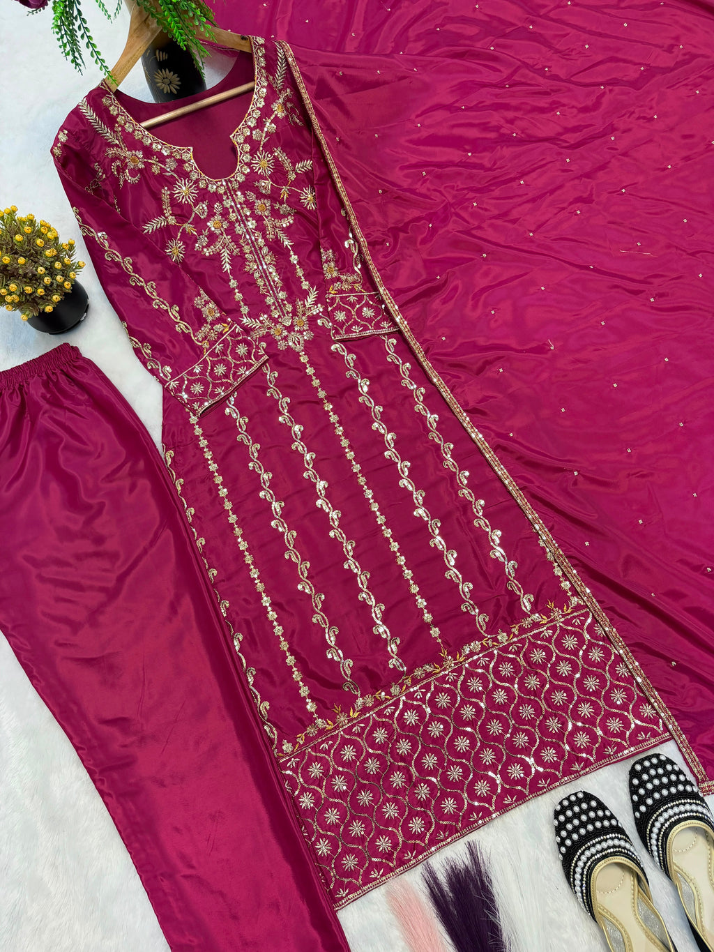 Designer Long Suit Set (Top, Pant & Dupatta)