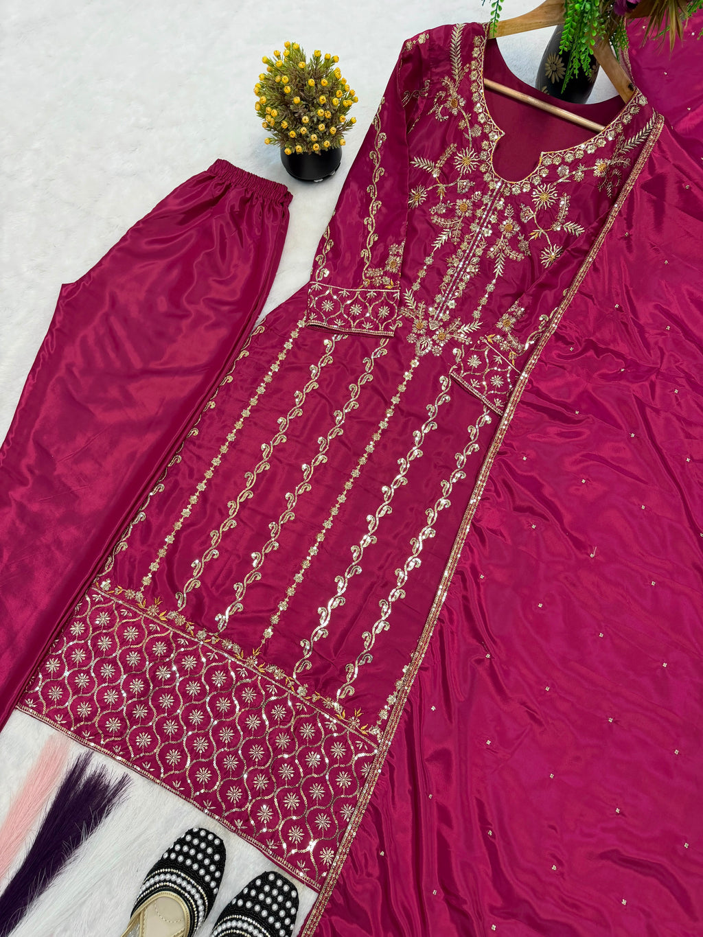 Designer Long Suit Set (Top, Pant & Dupatta)