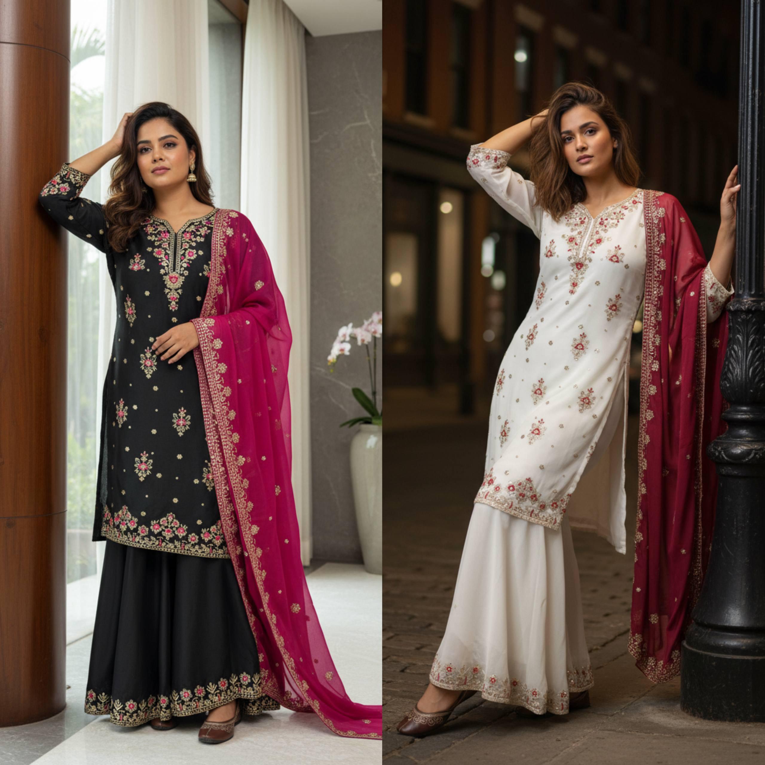 Georgette Kurti & Palazzo Dupatta Set
