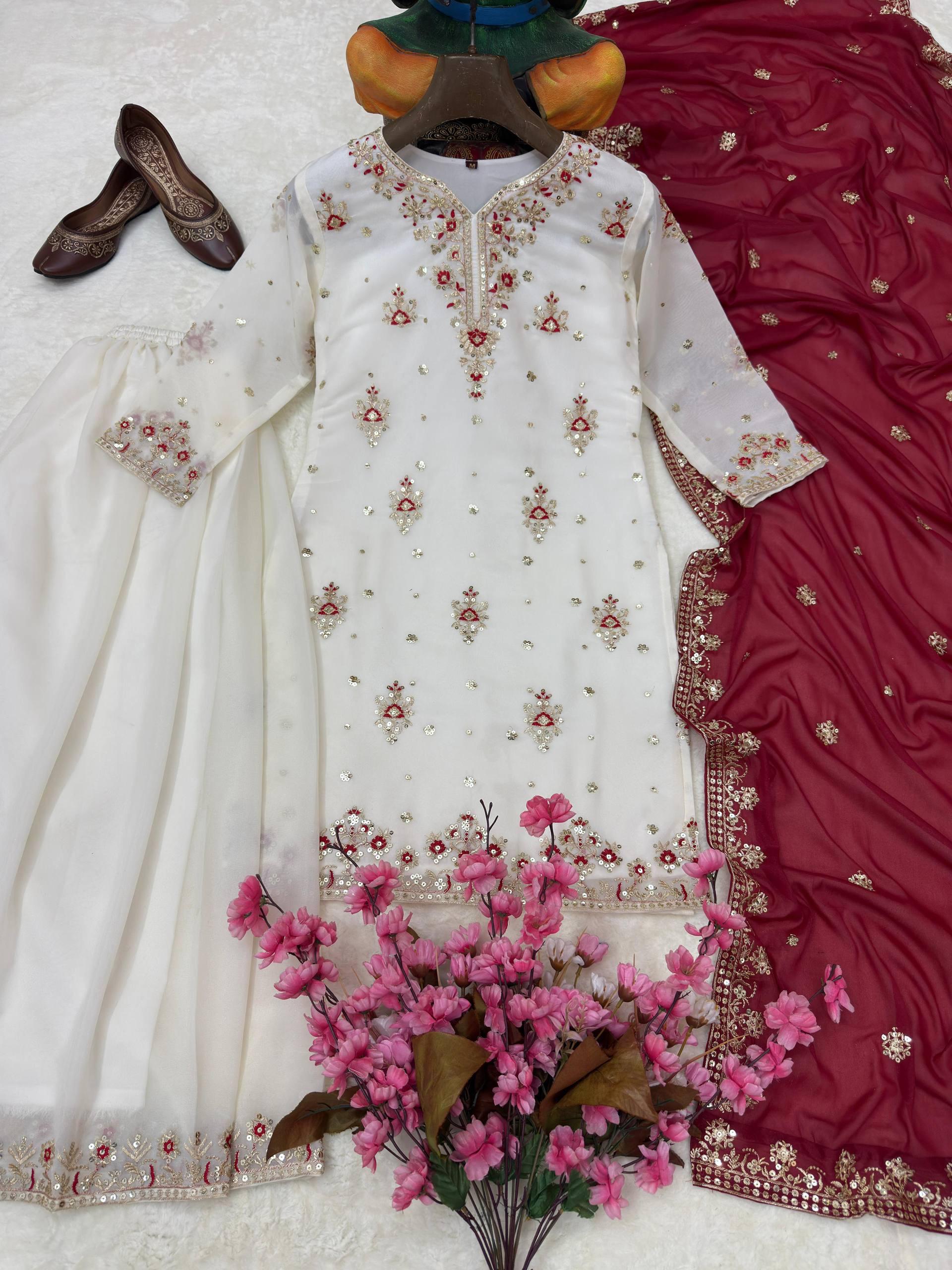 Georgette Kurti & Palazzo Dupatta Set