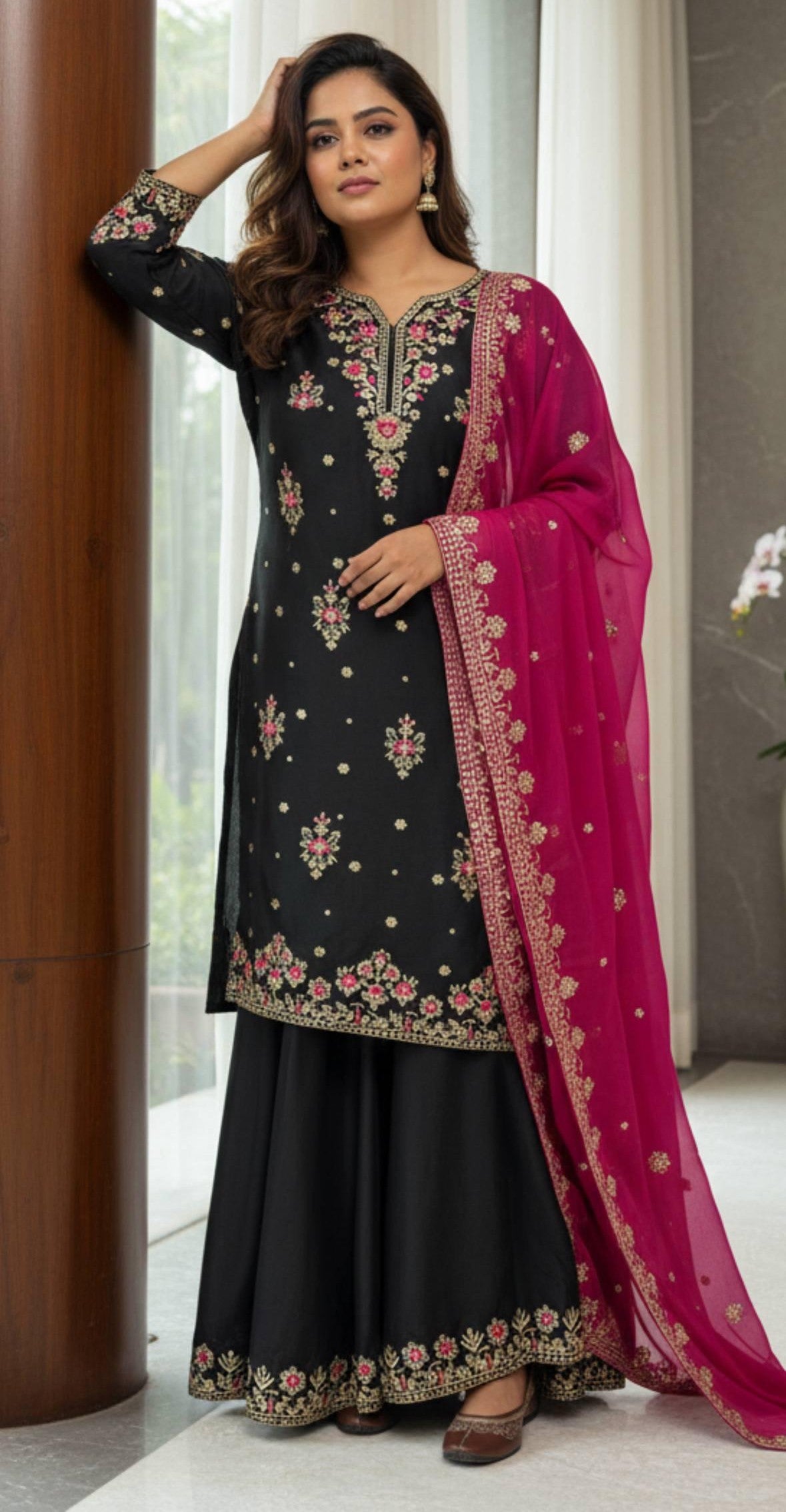 Georgette Kurti & Palazzo Dupatta Set