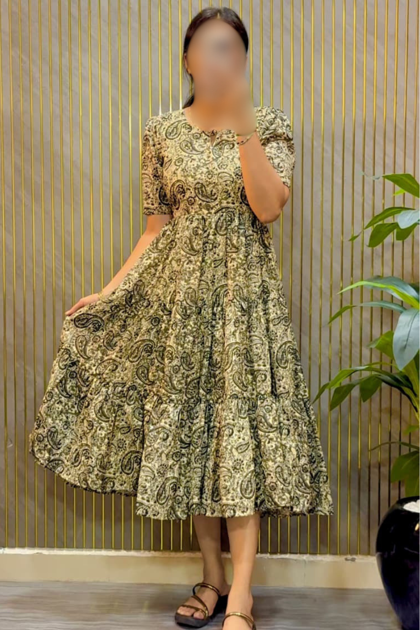Designer Kalamkari Printed Midi Dress