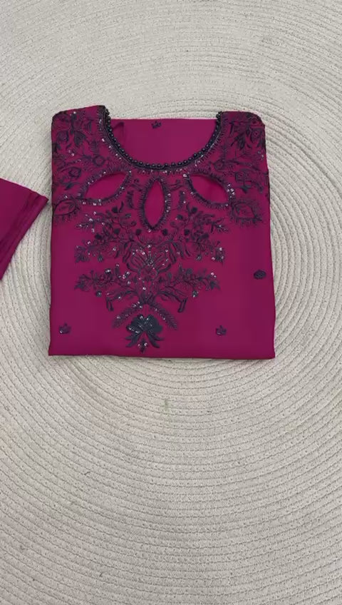 Embroidered Kurti, Plazzo & Dupatta Set