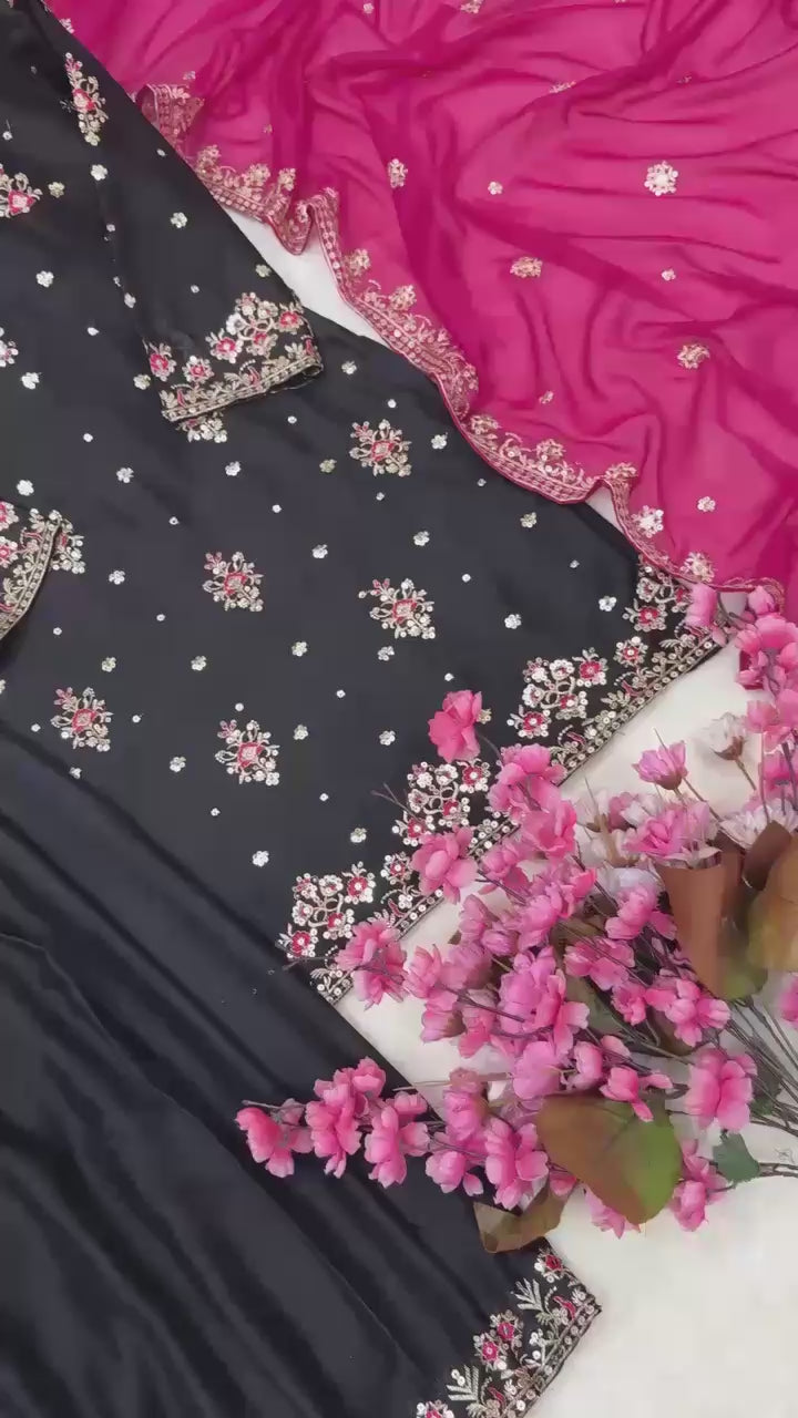 Georgette Kurti & Palazzo Dupatta Set