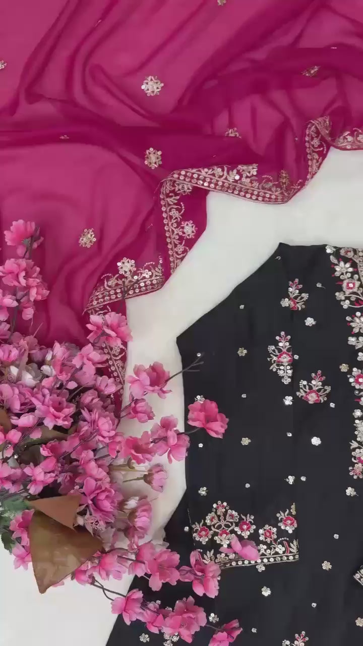 Georgette Kurti & Palazzo Dupatta Set