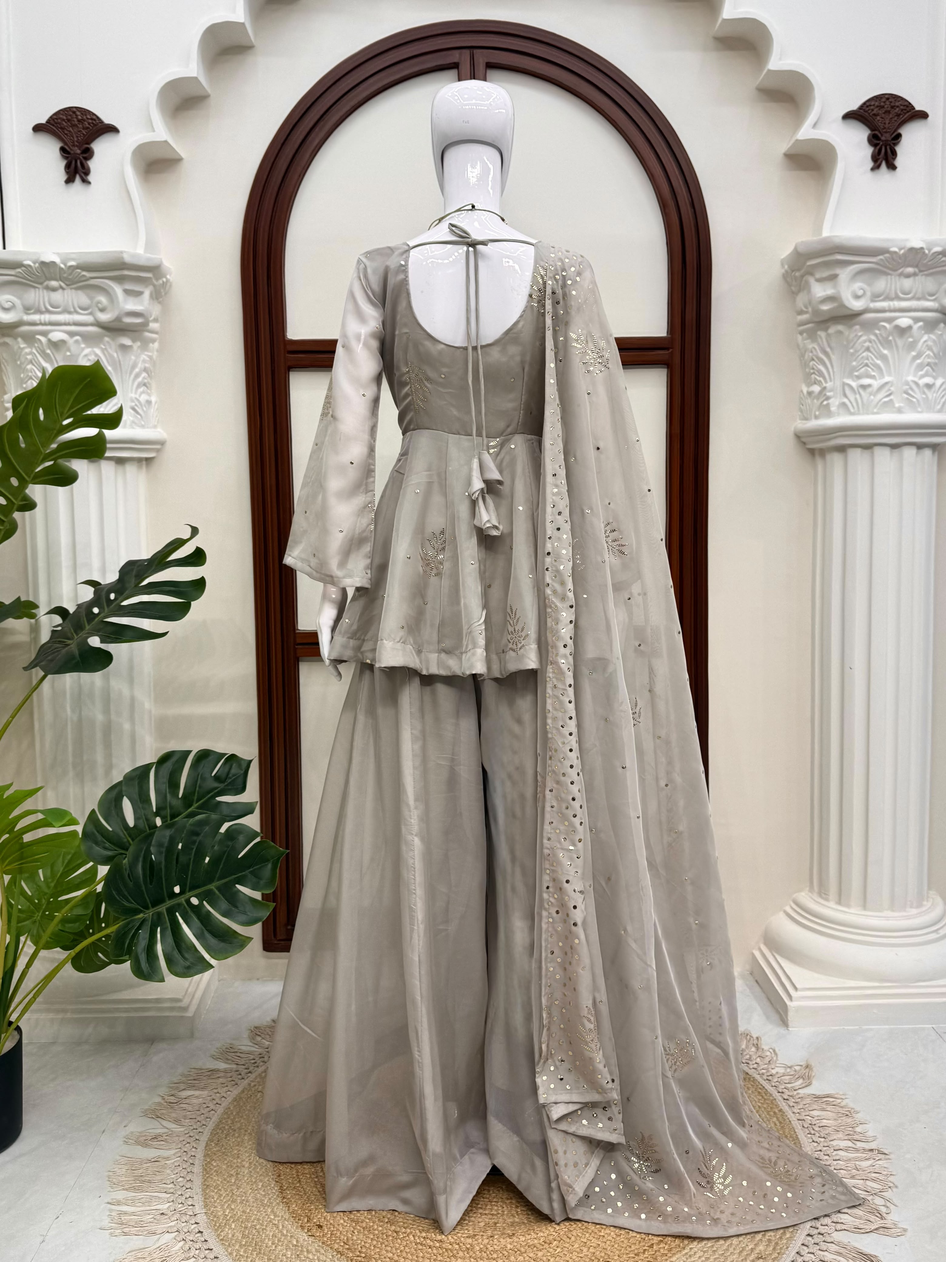 Tabby Silk Designer Top, Palazzo & Dupatta Set