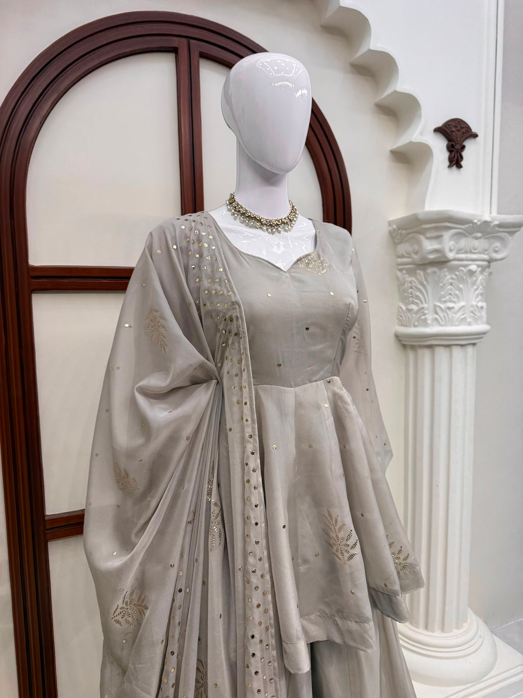 Tabby Silk Designer Top, Palazzo & Dupatta Set