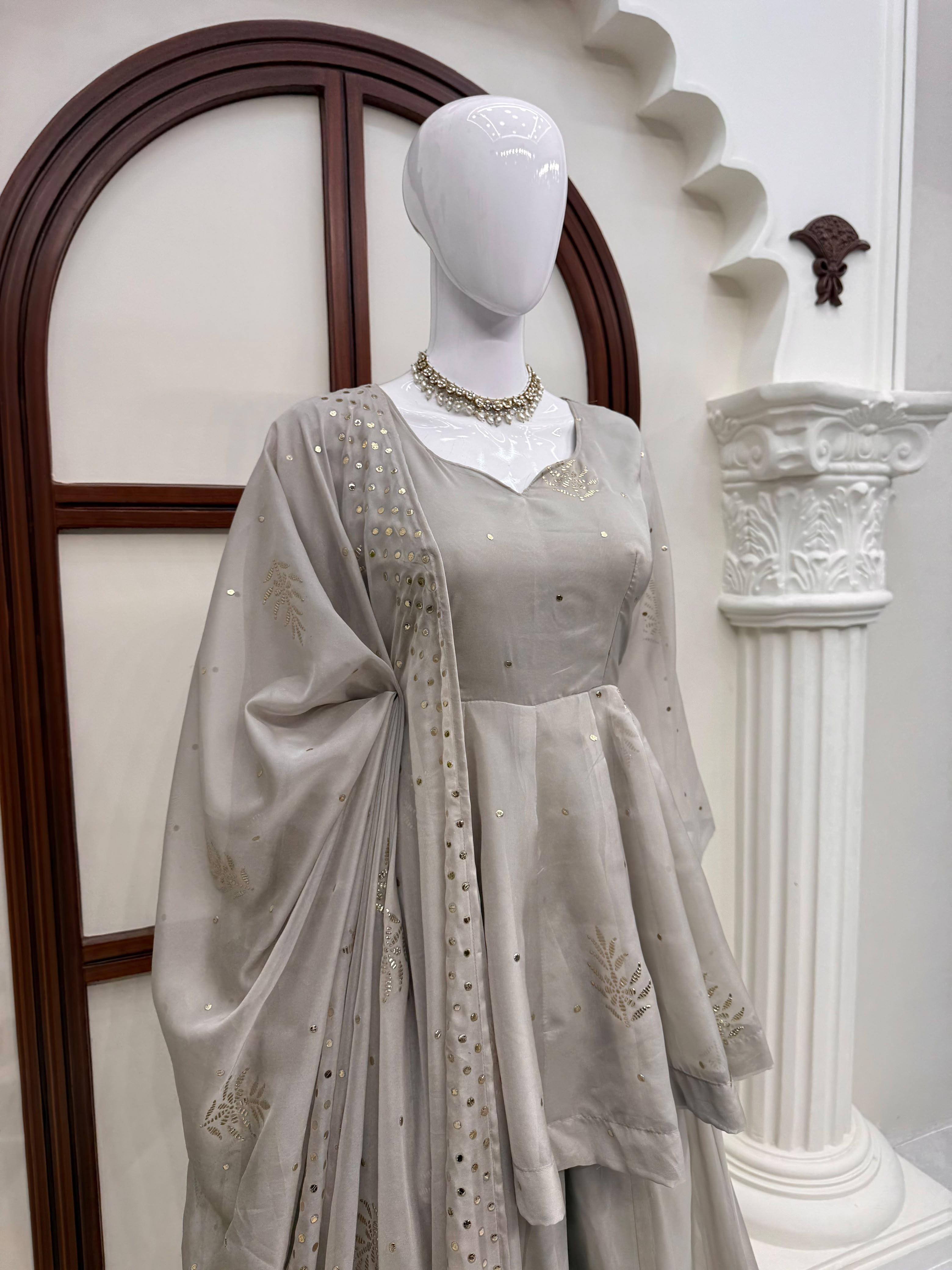 Tabby Silk Designer Top, Palazzo & Dupatta Set